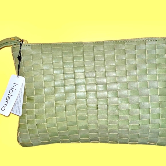 Naterra Moroccan Lamb Leather Green Clutch NWT - Picture 1 of 5